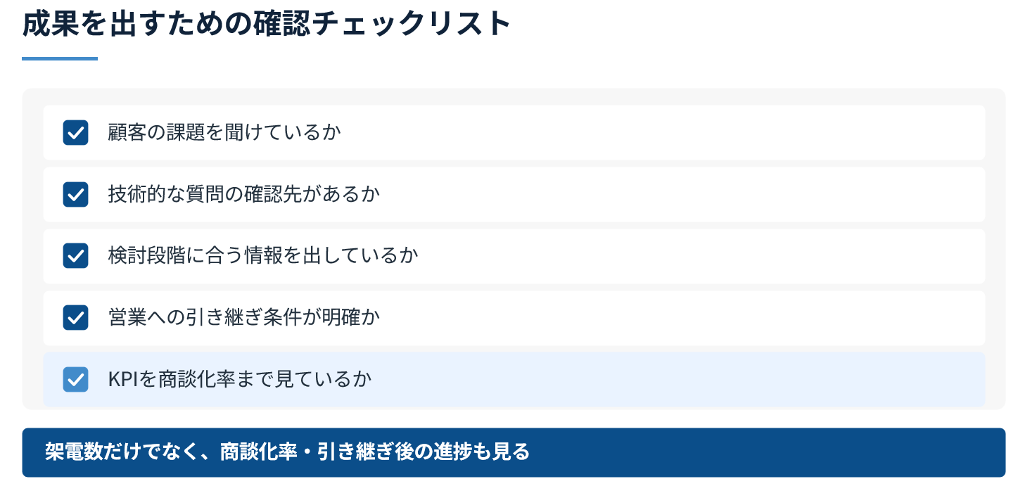 製造業インサイドセールスで確認すべき課題ヒアリングや営業引き継ぎ条件のチェックリスト