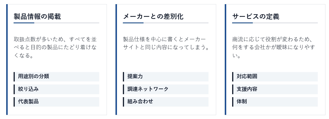 商社のホームページ制作が難しい理由(製品情報の掲載・メーカーとの差別化・サービスの定義)